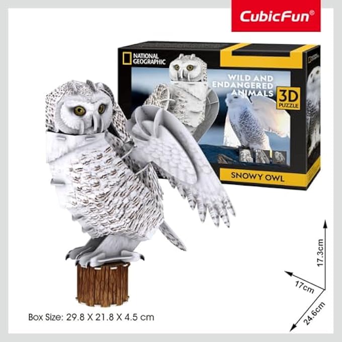 CUBIC FUN NATIONAL GEOGRAPHIC 3D PUZZLE SNOWY OWL 62 PIECES - WILD AND ENDANGERED ANIMALS, FOR 8 YEARS+ - Image 4
